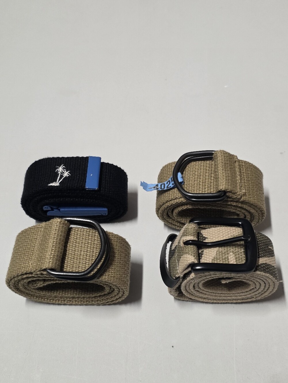 Lot of 4 Tactical Duty Webbing Belts w/ Buckles & D-Rings Black/Tan Camo